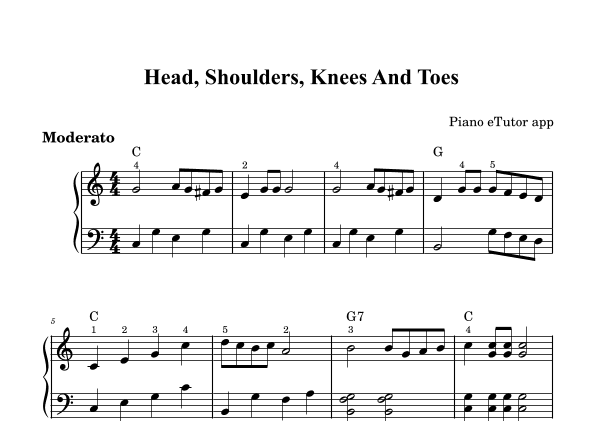 Head, Shoulders, Knees and Toes (folk song) - piano (arr. Piano eTutor app)