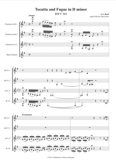 Tocatta and Fugue in D minor for Clarinet Quartet (arr. Nikolas Marianno)