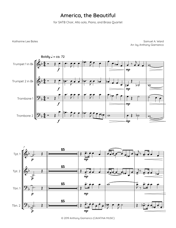 AMERICA, THE BEAUTIFUL [Brass Quartet parts] (arr. Anthony Giamanco)