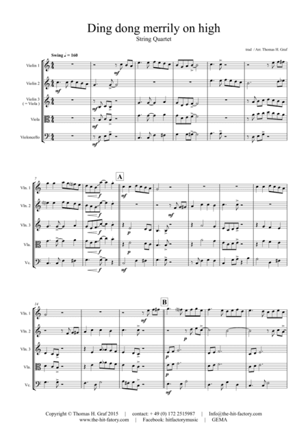 Ding dong merrily on high - Swing - String Quartet (arr. Thomas H. Graf)
