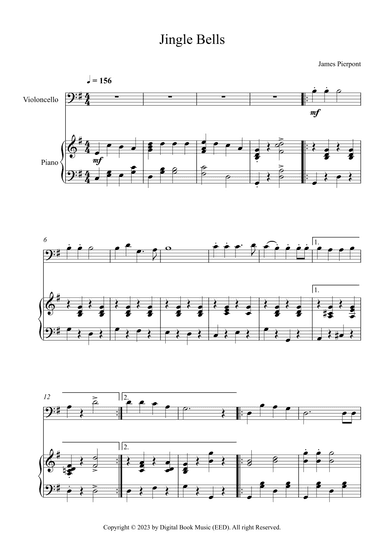 Jingle Bells, James Pierpont (Cello + Piano) (arr. Digital Book Music)