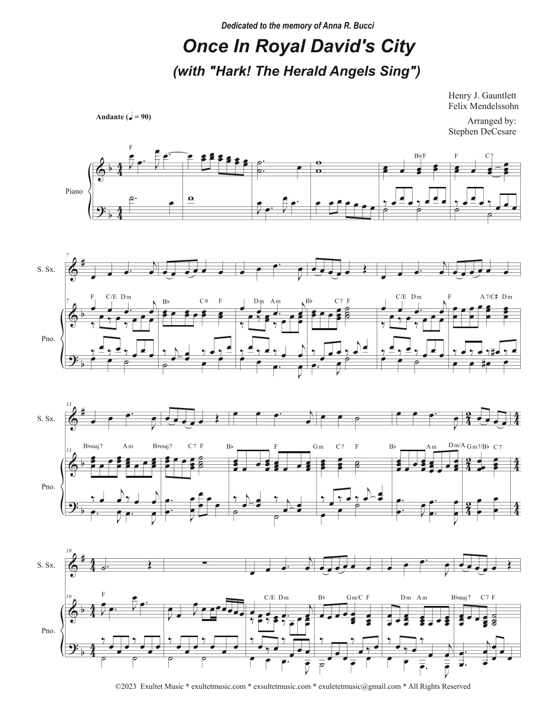 Once In Royal David's City (with "Hark! The Herald Angels Sing") (Soprano Saxophone and Piano) (arr. Stephen DeCesare)
