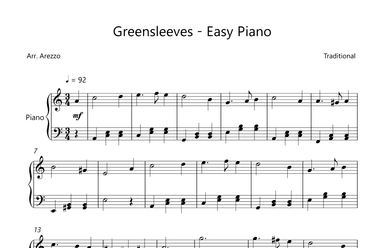 Greensleeves - Easy Piano Sheet Music (arr. Arezzo Music)