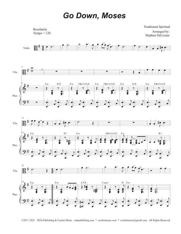 Go Down, Moses (Viola solo and Piano) (arr. Stephen DeCesare)