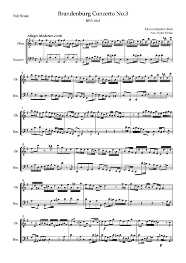 Brandenburg Concerto No. 3 in G major, BWV 1048 1st Mov. (J.S. Bach) for Clarinet Duo (arr. Victor Drake)