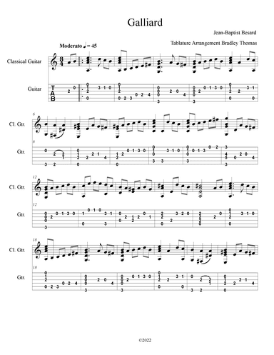 Galliard (arr. Tablature Arrangement by Bradley Thomas)