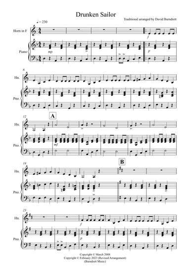 Drunken Sailor for French Horn and Piano (arr. David Burndrett)