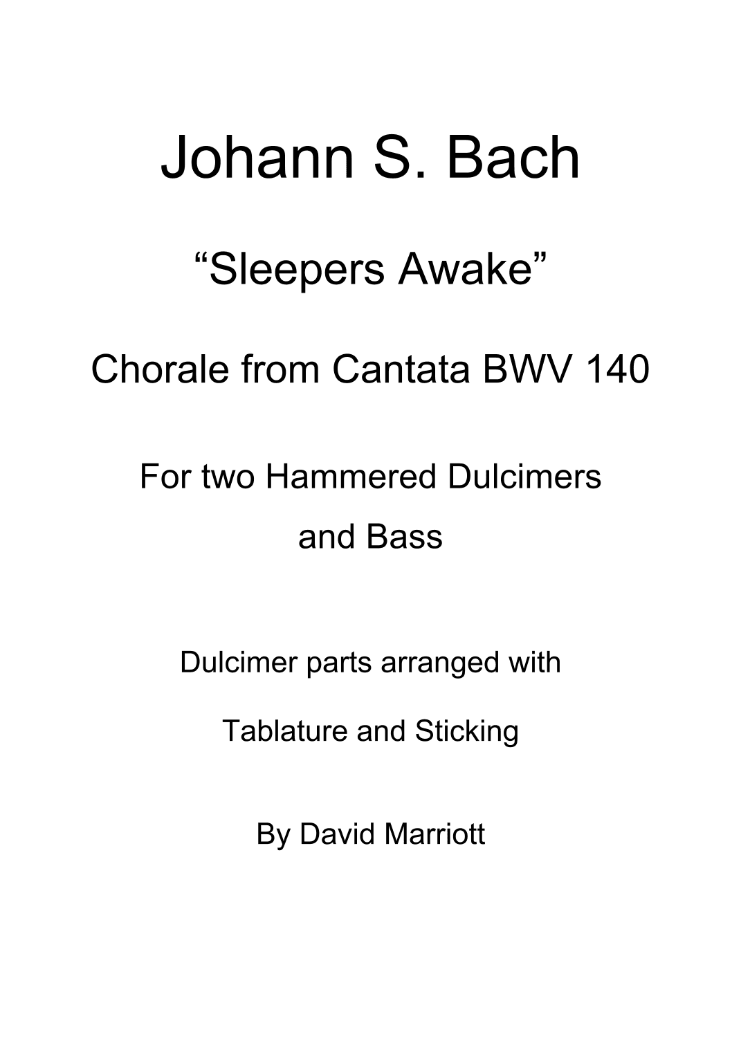 Sleepers Awake - Score Only (arr. David Marriott)
