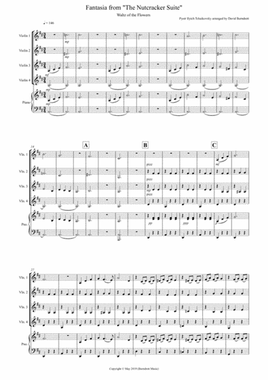 Waltz of the Flowers (Fantasia from the Nutcracker) for Violin Quartet (arr. David Burndrett)