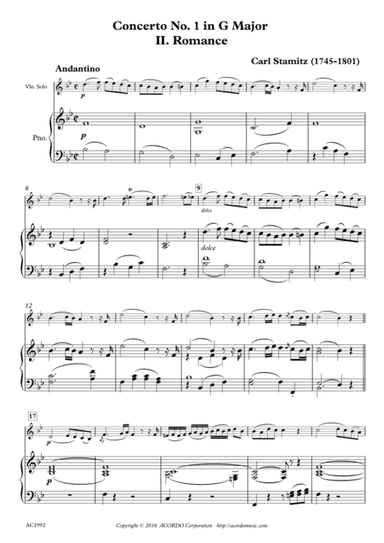 Romance from Concerto No.1 in G Major for Violin & Piano (arr. Mikio Kamada)