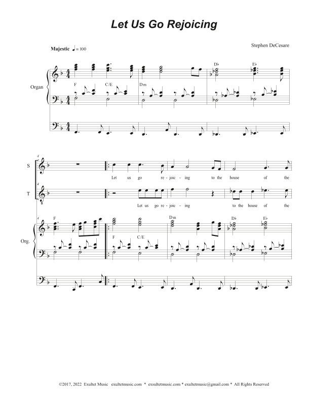Let Us Go Rejoicing (2-part choir - (Soprano and Tenor)