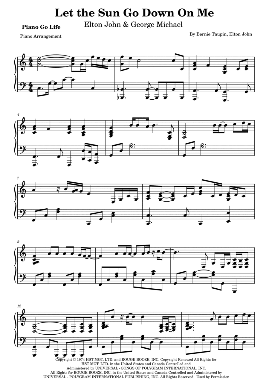 Don't Let The Sun Go Down On Me (arr. Piano Go Life)