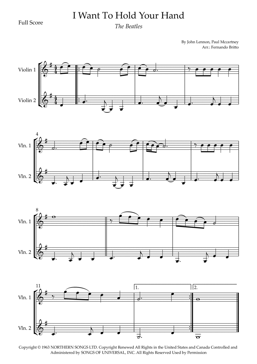I Want To Hold Your Hand (arr. Fernando Britto)