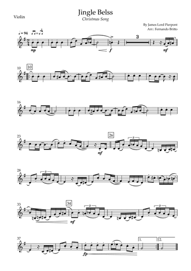 Jingle Bells - Jazz Version (Christmas Song) for Violin Solo (arr. Fernando Britto)
