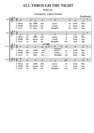 All Through The Night A Cappella SATB (arr. Andrew Emmet)