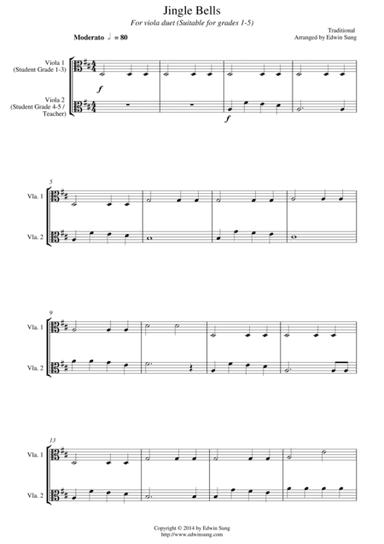 Jingle Bells (for viola duet, suitable for grades 1-5) (arr. Edwin Sung)