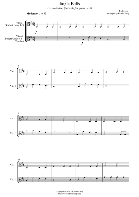 Jingle Bells (for viola duet, suitable for grades 1-5) (arr. Edwin Sung)