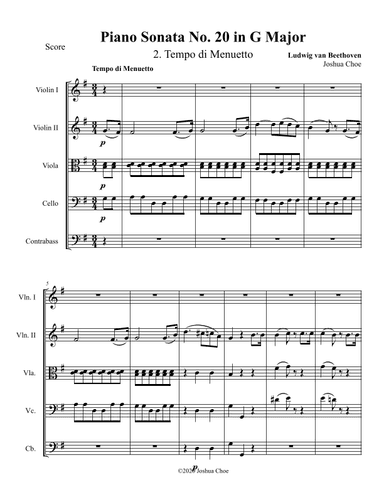 Piano Sonata No. 20, Movement 2 (arr. Joshua Choe)