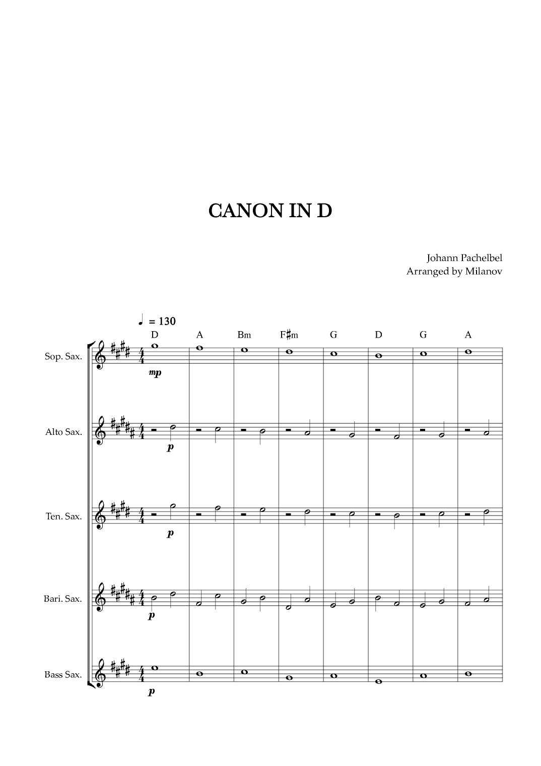Canon in D | Pachelbel | Saxophone Quintet (arr. Milanov)