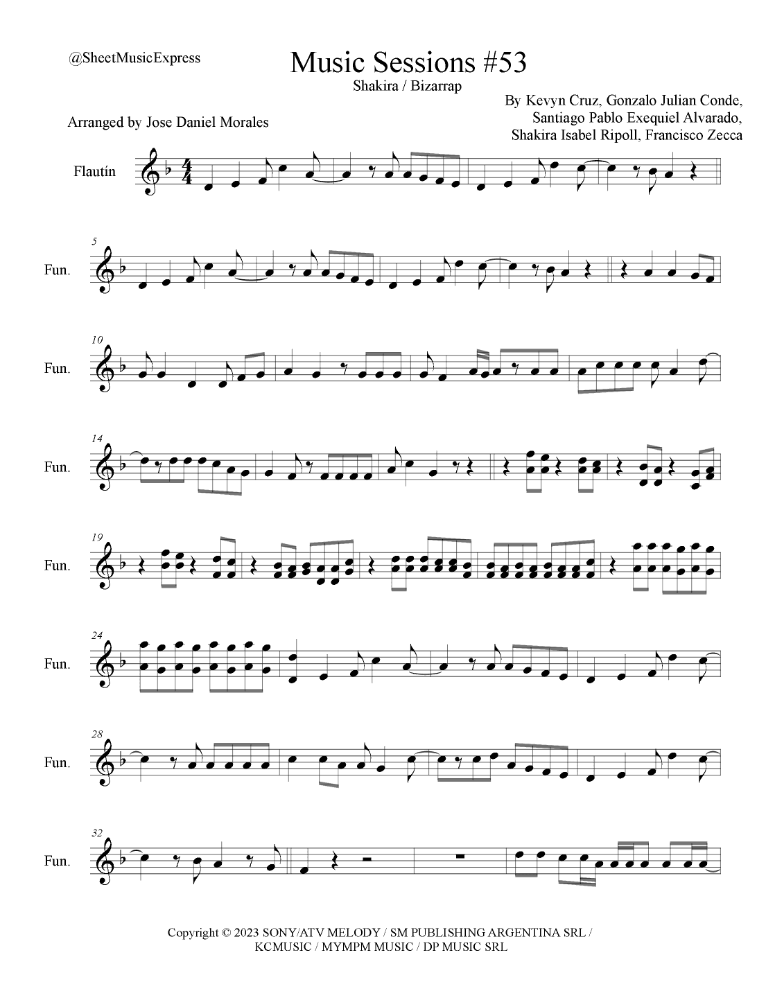 Shakira: Bzrp Music Sessions Vol. 53 (arr. Sheet Music Express)
