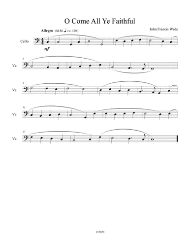O Come All Ye Faithful for solo cello (arr. B C Dockery)