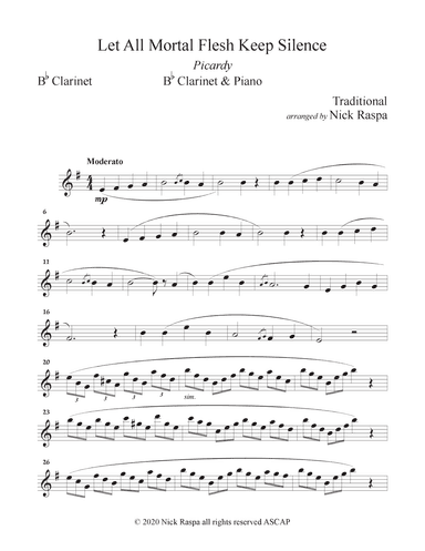 Let All Mortal Flesh Keep Silence (B Flat Clarinet & Piano) Clarinet part (arr. Nick Raspa)