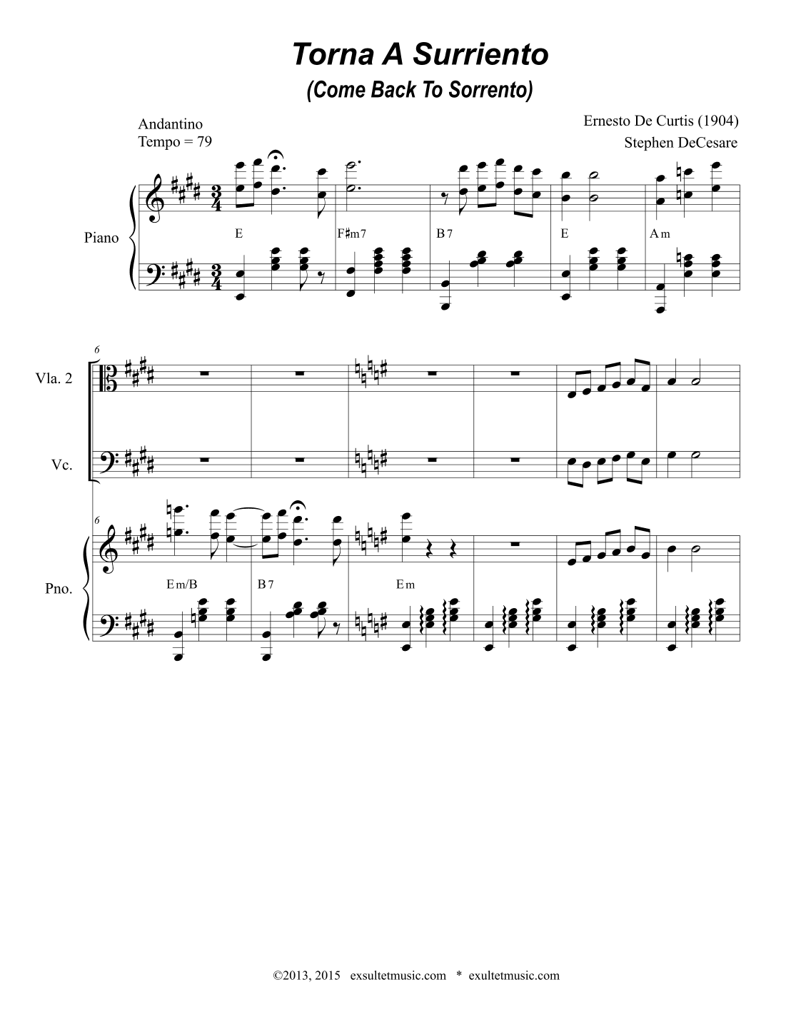 Torna A Surriento (Come Back To Sorrento) (String Quintet and Piano) (arr. Stephen DeCesare)