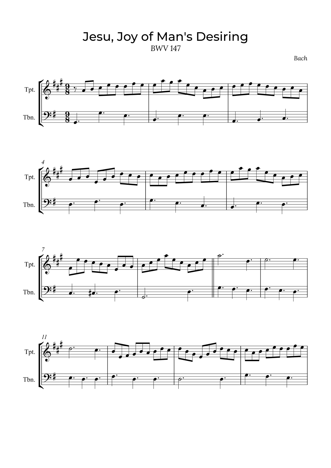 Jesu, Joy of Man's Desiring - Trumpet and Trombone with piano (arr. Alex Nunes Rodrigues)