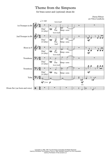 Theme From The Simpsons TM  from the Twentieth Century Fox Television Series THE SIMPSONS (arr. Viktor Lindholm)