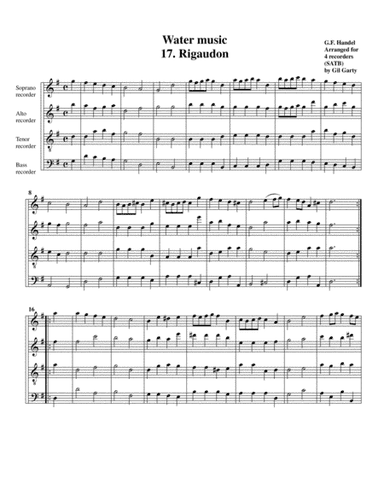 Rigaudons 1 & 2 from Water music (arrangement for 4 recorders) (arr. Gil Garty)