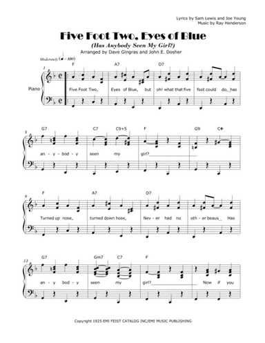 Five Foot Two, Eyes Of Blue (has Anybody Seen My Girl?) (arr. Dave Gingras, John E. Dosher)