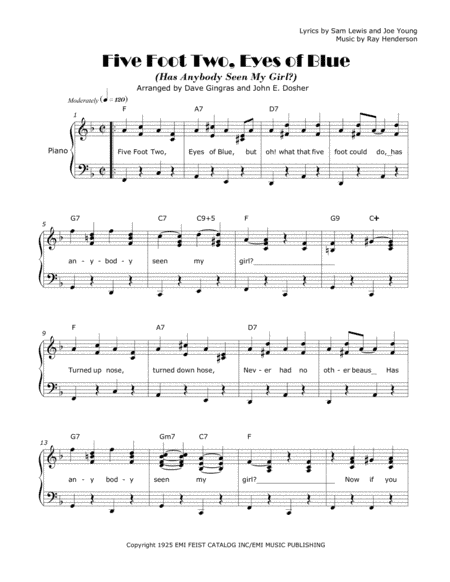 Five Foot Two, Eyes Of Blue (has Anybody Seen My Girl?) (arr. Dave Gingras, John E. Dosher)