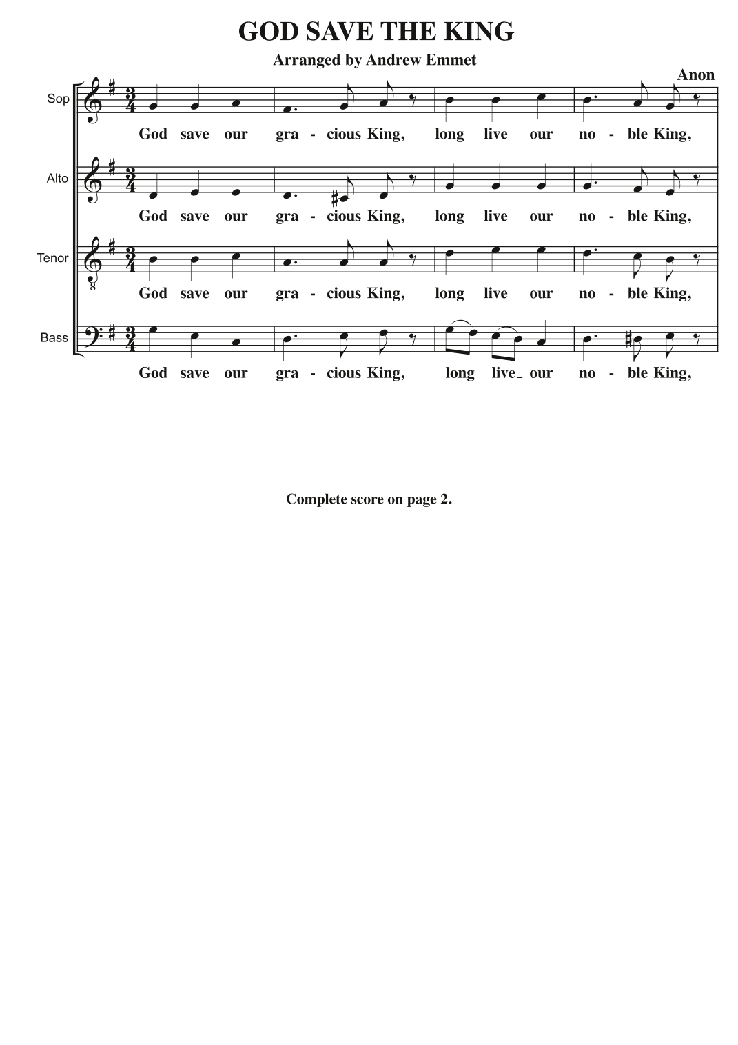 God Save The King A Cappella SATB (arr. Andrew Emmet)
