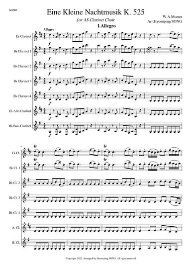 Eine kleine Nachtmusik , K525 for Clarinet Choir (arr. Hyeonjong SONG)