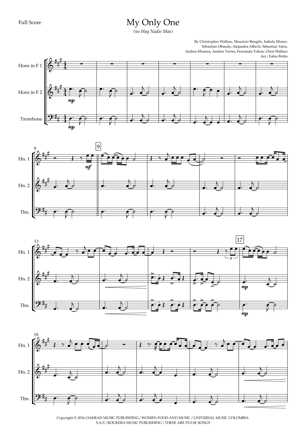 My Only One (no Hay Nadie Mas) (arr. Ottirb Sage)