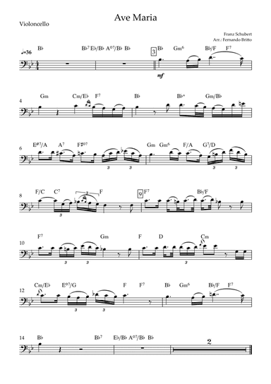 Ave Maria (Franz Schubert) for Cello Solo with Chords (arr. Fernando Britto)