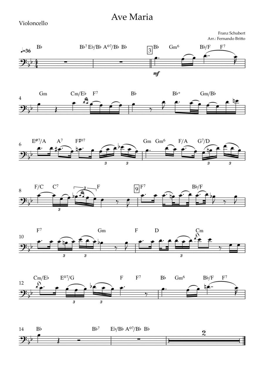 Ave Maria (Franz Schubert) for Cello Solo with Chords (arr. Fernando Britto)
