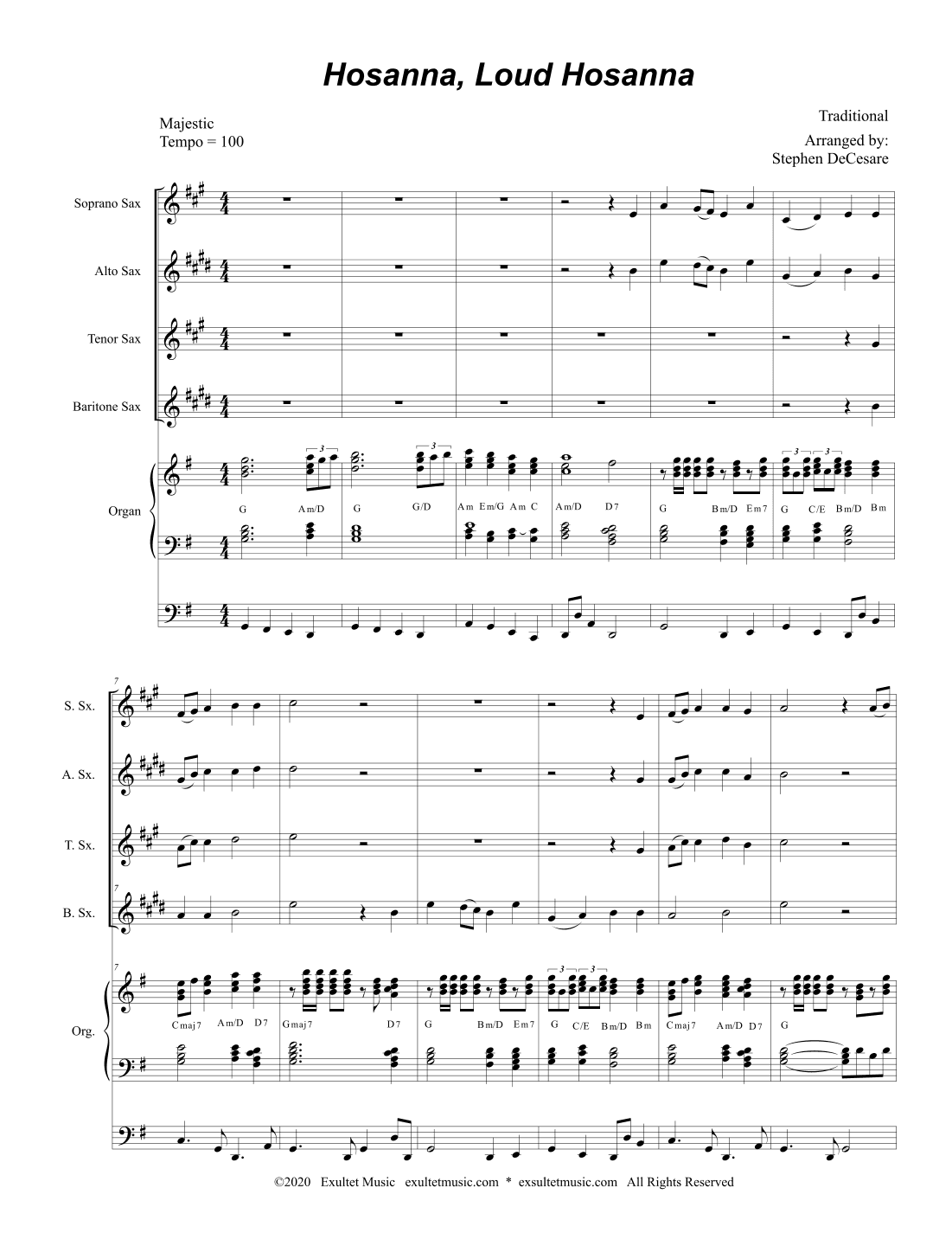 Hosanna, Loud Hosanna (Saxophone Quartet - Organ accompaniment) (arr. Stephen DeCesare)