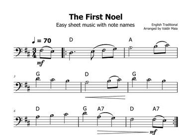 The First Noel - (D Major - with note names) (arr. Valdir Maia)