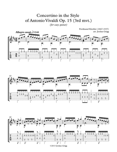 Concertino in the Style of Antonio Vivaldi, 3rd Movement (for easy guitar), Op.15 (arr. Jordan Grigg)