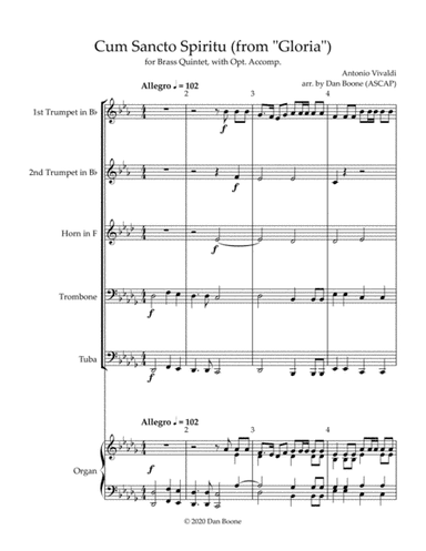 Cum Sancto Spiritu (from Gloria) for Brass Quintet, opt. accomp. (Db Maj. version) (arr. Dan Boone (ASCAP))