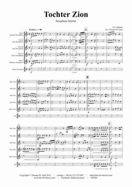 Tochter Zion - Choral & Shuffle - Saxophone Quintet (arr. Thomas H. Graf)