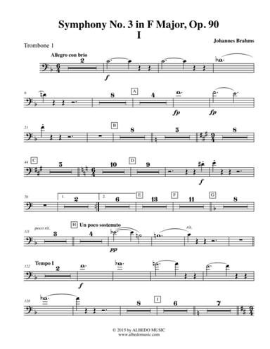 Brahms Symphony No. 3, Movement I - Trombone in Bass Clef 1 (Transposed Part), Op. 90 (arr. Doug Clyde)