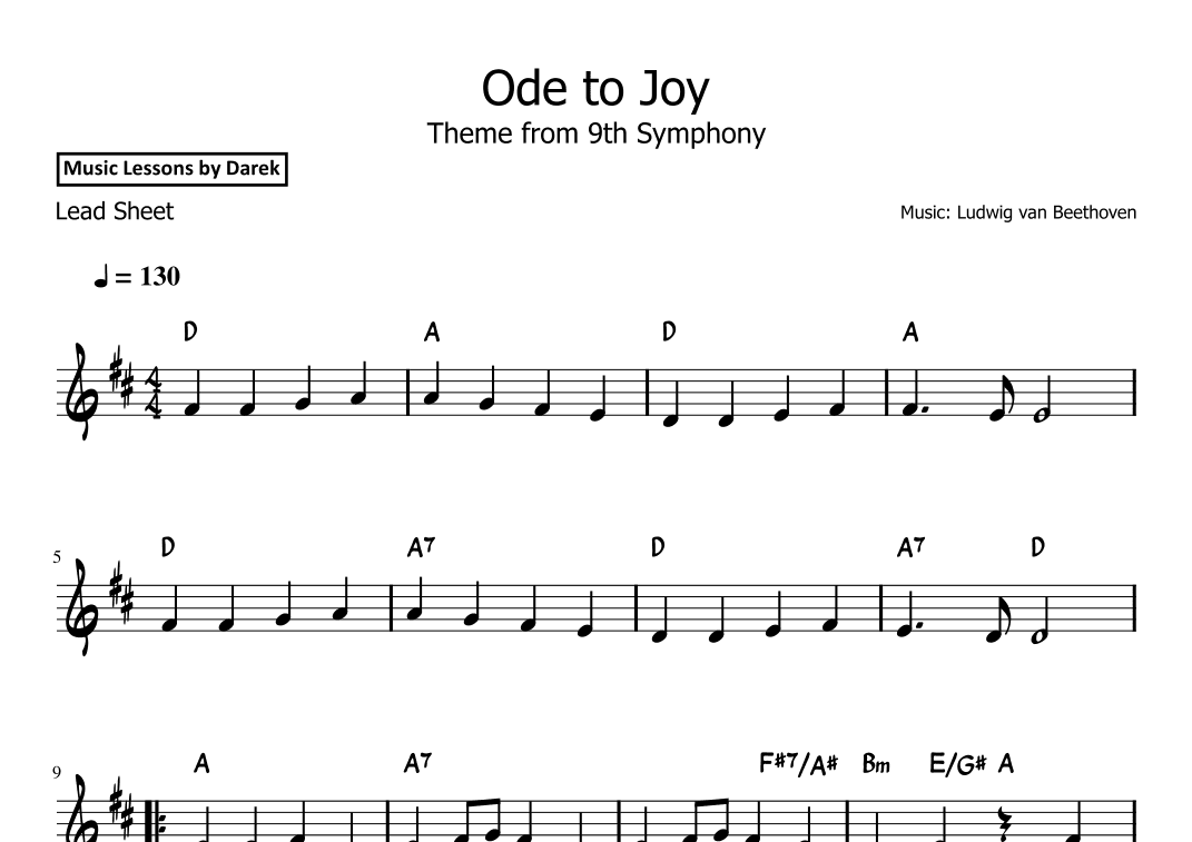 Ode to Joy (LEAD SHEET) Theme from 9th Symphony [Ludwig van Beethoven] (arr. Darek)