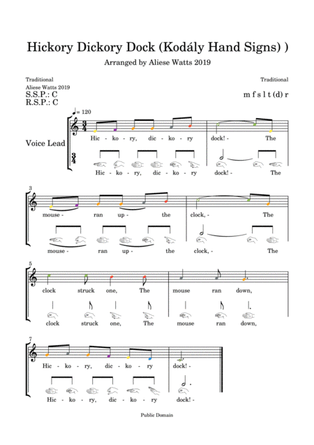 Hickory Dickory Dock (Kodály Hand Signs) (arr. Aliese Watts)