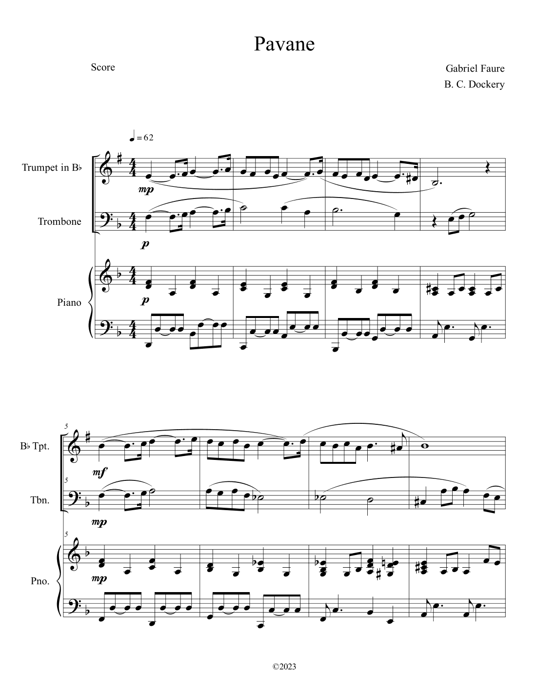 Pavane (Trumpet and Trombone Duet with Piano Accompaniment) (arr. B. C. Dockery)