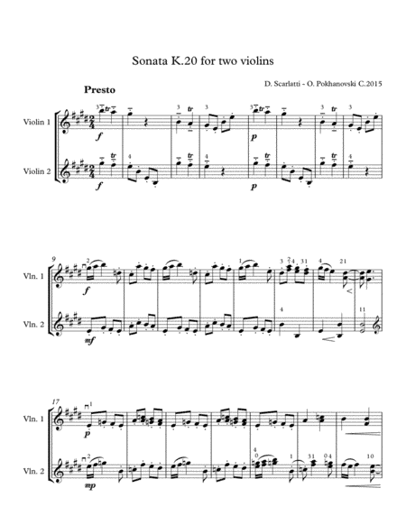 D. Scarlatti Sonata in E K.20 for two violins