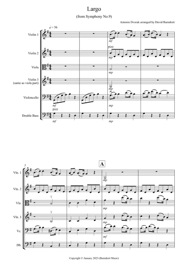 Largo (from the New World Symphony) for String Orchestra (arr. David Burndrett)