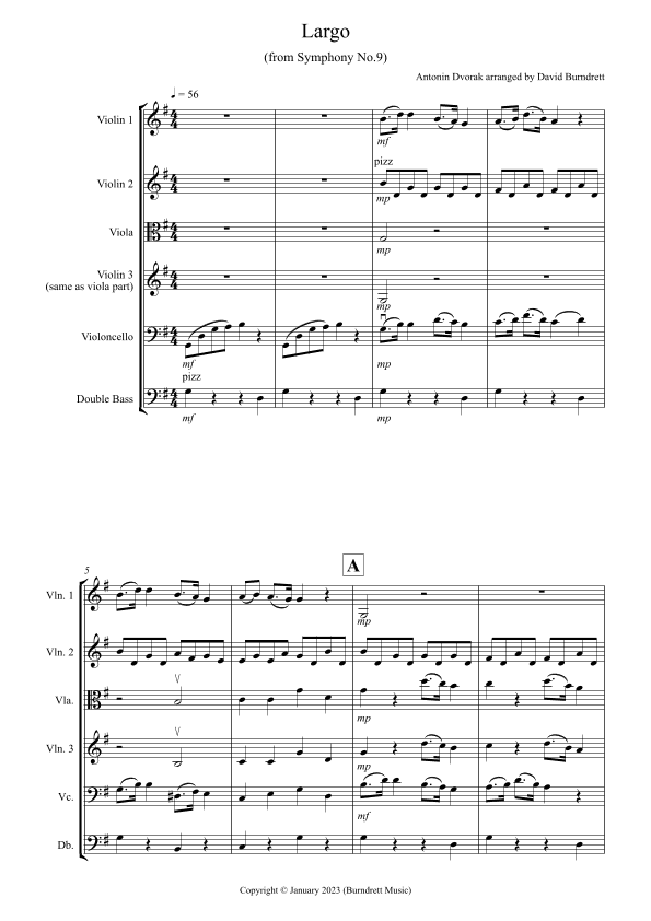 Largo (from the New World Symphony) for String Orchestra (arr. David Burndrett)