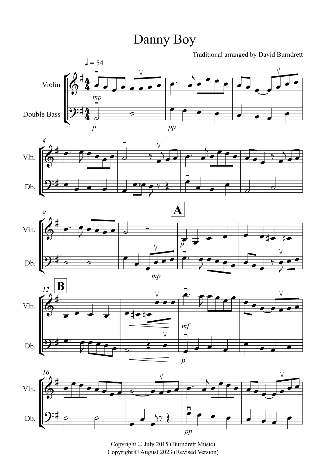 Danny Boy for Violin and Double Bass (arr. David Burndrett)